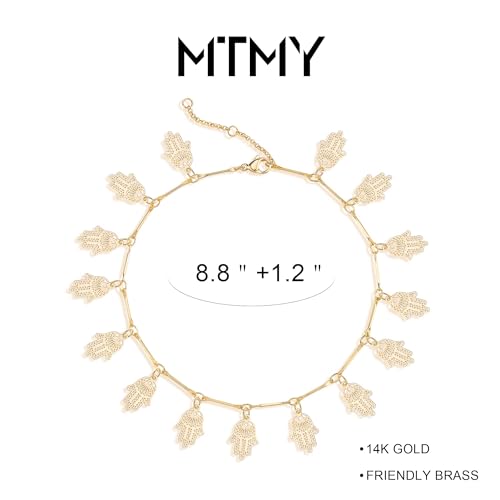 MTMY Gold Anklets for Women 14K Gold Plated Tiny Bead Anklet Colorful Tassel Foot Chain Dainty Adjustable Cute Summer Beach Boho Anklets Jewelry Gift - style: hamsa