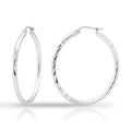 Hoops & Loops 925 Sterling Silver Diamond-Cut Hoop Earrings for Women, 2mm Textured Lightweight Click Top Hoops, 15mm 20mm 25mm 30mm, Silver 14k Yellow Gold & Rose Gold Flash Plated - color: Silver - 30mm (1.2'')