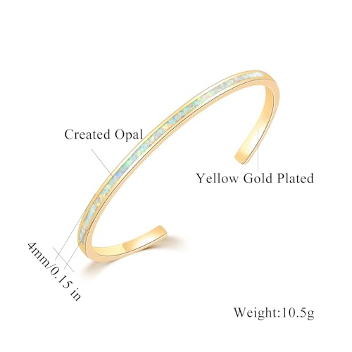 CiNily Womens Cuff Bracelet,Opal Bangle Bracelets Gold Plated Hypoallergenic Ladies Gemstone Open Cuff Bangle Bracelet - color: thin open cuff bracelet-yellow color
