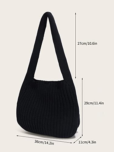 ENBEI Women's Crochet Tote Bag Knit Shoulder bag,Aesthetic Bag,Cute Eco-Friendly Tote for Travel,Daily Use,Gift Box Packaging - color: Black