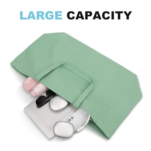 Large Canvas Tote Bag-Extra Big Shopping Beach Totes Bags Reusable Largest Grocery Plain Solid Bag 28"x8"x16" - color: Mint Green With Zipper