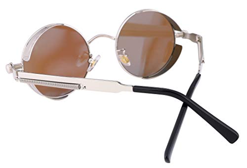 FEISEDY Retro Gothic Steampunk Sunglasses Round Metal Frame Punk Circle Inspired Shade Men B1857 - color: Gold/Pink