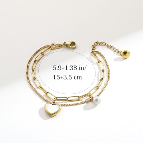 Emibele Heart Charm Bracelet for Women, Bible Verse Bracelet Stainless Steel 18K Gold Plated Bracelet Love Pendant Link Chain OT Clasp, Birthday Christmas Jewelry Gift for Mother Her - color: Gold 2