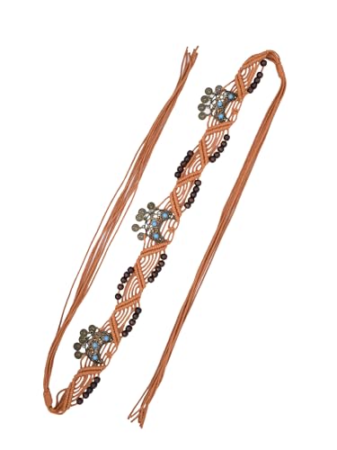 TeeYee Women's Waist Belt Adjustable Boho Style Handwoven Bohemia Tassel Rope Tie with Wooden Beads Braided Chain for Dress - color: Bw0271