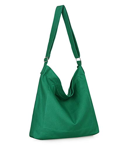 Covelin Women's Retro Large Size Canvas Shoulder Bag Hobo Crossbody Handbag Casual Tote - color: Green