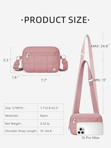 WESTBRONCO Small Crossbody Bags for Women Nylon with Adjustable Strap, Zipper Crossbody Purse, 1L Shoulder Bag for Travel - color: Dark Pink-new