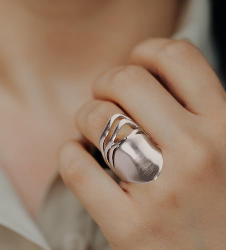 Chunky Rings for Women Gold and Silver Statement Rings Mask Dome Gold Plated Fashion Band Ring Cocktail Costume Jewelry Gift - style: Mask Silver