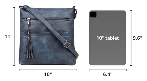 MASINTOR Crossbody Purses for Women, Multi Pocket Casual Crossbody Bag, Adjustable Strap Shoulder Bag with Tassel - color: Blue Gray