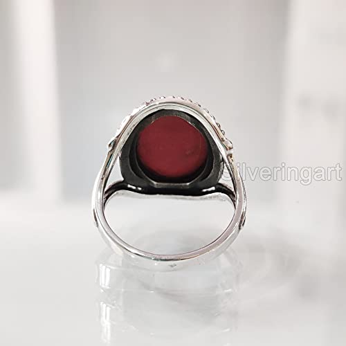 Natural Red Coral Ring, Woman's Coral Ring, Coral April Birthstone, Bohemian Band, 925 Sterling Silver, Womens Ring, Christmas, Thanksgiving, Handmade, Statement Jewelry, Natural Gemstone Ring