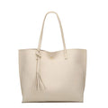 Dreubea Women's Soft Faux Leather Tote Shoulder Bag from, Big Capacity Tassel Handbag - color: Beige