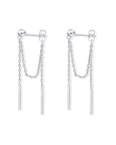 PAVOI 18K Gold Plated 925 Sterling Silver Posts Drop Dangle Chain Earrings for Women | Dangling Chain Studs | Cubic Zirconia Ball Threader Earscapes Earrings - style: Ball