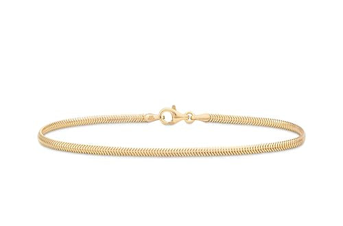 Miabella Italian Solid 925 Sterling Silver, 18K Yellow Gold Plated 2mm Domed Herringbone Snake Chain Link Bracelet for Women Men, Made in Italy - color: 18K gold plated 925 sterling silver, size: Length 7 inches