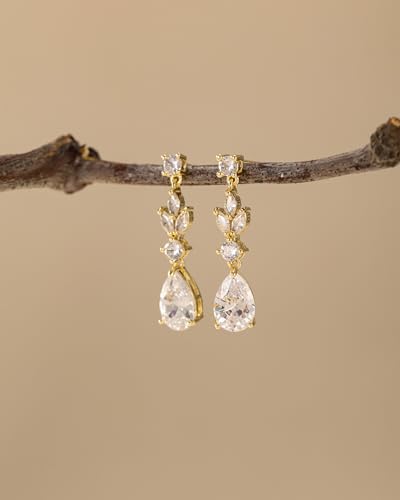 HANLI Dangle Earrings for Women – 14K Gold Plated/Silver Drop Earrings Sparkly CZ Gold Dangle Earrings Elegant Dangling Earrings for Wedding Bridal Prom Jewelry - color: 1-Dangle CZ Gold
