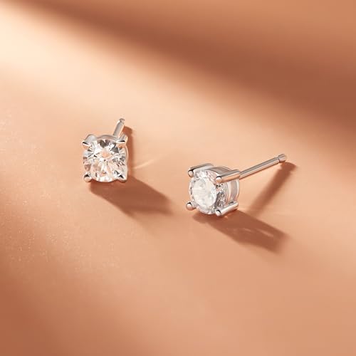 Amazon Essentials Plated Sterling Silver Cubic Zirconia Stud Earrings (Round & Princess) - color: White/Platinum, size: 5 mm, style: Round Cut
