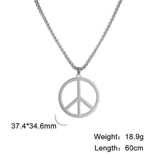 LIKGREAT Peace Necklace Peace Sign Symbol Pendant Necklace Box Chain Necklace for Women Men - color: silver