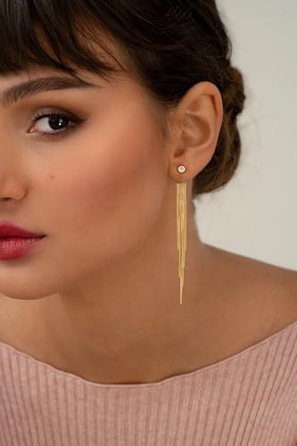 NECOCY Gold Dangle Earrings for Women Non Tarnish 14K Gold Plated Drop Wedding Hypallergenic Earring Dainty Long Hanging Chain CZ Pearl Threader Earrings Trendy Silver Plated Jewelry for Women - style: Gold&Style16