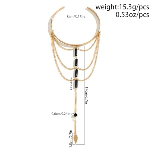 Punk Long Chain Tassel Arm Cuff Boho Turquoise Stone Pendant Arm Bangle Bracelet Vintage Arrow Armlet Open Adjustable Upper Armband Beach Wedding Arm Jewelry for Women - color: Black turquoise