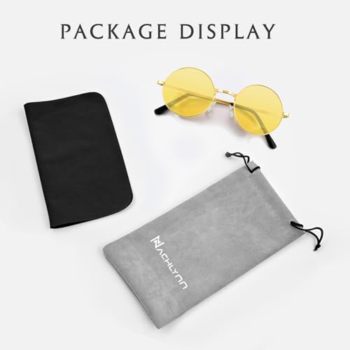 NACHLYNN Round Hippie Sunglasses Metal Border Circle Hippie Glasses UV380 Protection 70s Sunglasses for Men Women Party Favor - color: Yellow