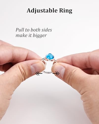 Silver Aquamarine Ring for Women - Adjustable Birthstone Ring with Oval Blue Gemstone, Minimalist Finger Ring for Daily Wear