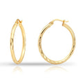 Hoops & Loops 925 Sterling Silver Diamond-Cut Hoop Earrings for Women, 2mm Textured Lightweight Click Top Hoops, 15mm 20mm 25mm 30mm, Silver 14k Yellow Gold & Rose Gold Flash Plated - color: Gold - 25mm (1'')