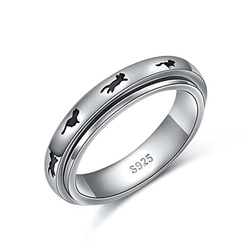 Ladytree Spinner Fidget Ring Sterling Silver Thumb Band for Women Anxiety Ring Platinum Plated Worry Stress Relief Just Breathe Boredom ADHD Autism Rings Boho Jewelry Gift - color: C-cats