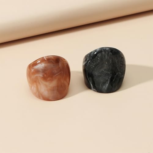 2Pcs Chunky Resin Knuckle Dome Rings Set for Women Dainty Large Y2k Acrylic Finger Nail Ring Pack Big Two Tone Plastic Statement Jewelry Gifts - color: Black