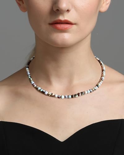 Simple Choker Necklace for Women Real Stone and Crystals Necklaces 4mm Beaded Choker Jewelry Meditation Gift for Women (16"+2") - style: Australian Zebra Stone