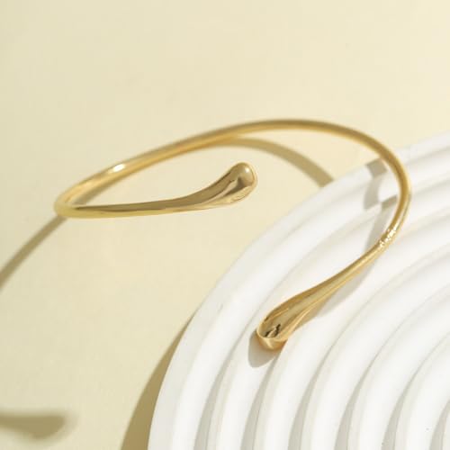 Women's 18k Gold Plated Arm Cuff Bracelet - Minimalist Silver Upper Arm Cuff for Cool - color: G-Gold