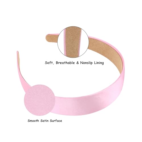 Wecoe 10 Pack Pink Headbands 1 Inch Wide Satin Headbands Women Non Slip Fashion Plain Head Bands Solid Hair Bands DIY Valentine's Day Hair Accessories for Women Girls Diademas Para Mujer - color: Pink
