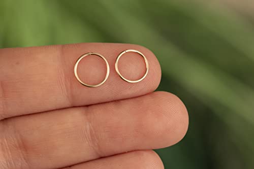 Gold Hoop Earrings Silver Hoop Earrings - Hoop Earrings For Women Two Pcs Of Thin Gold Filled Sterling Silver Hoops, Helix Hoop, Tragus Ring, Cartilage Hoop - color: Gold, style: 7mm 22 gauge / 1 pair