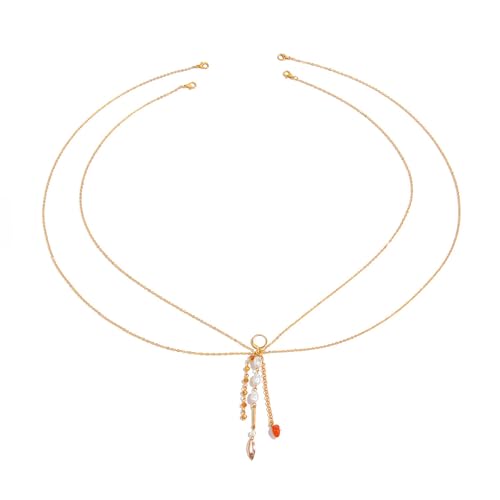 Summer Beach Ocean Pearl Waist Chain,Bikini Seashell Body Chain Jewelry,Pearl Tassel Belly Chain,Festival Rave Starfish Chest Jewelry for Women - color: Red