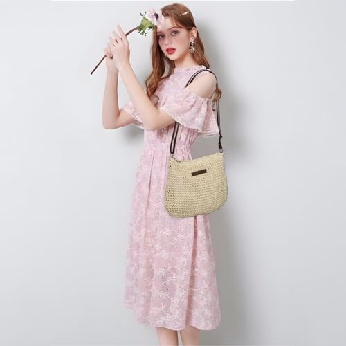 Straw Bag for Women Small Summer Beach Crossbody Bag Boho Handmade Weave Shoulder Handbags Purse for Vacation Travel - color: Beige