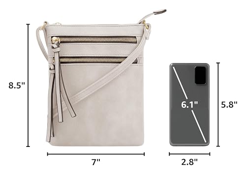 DELUXITY Crossbody Purse Bag Shoulder Bag Multi Pocket Zipper Purse - color: Beige