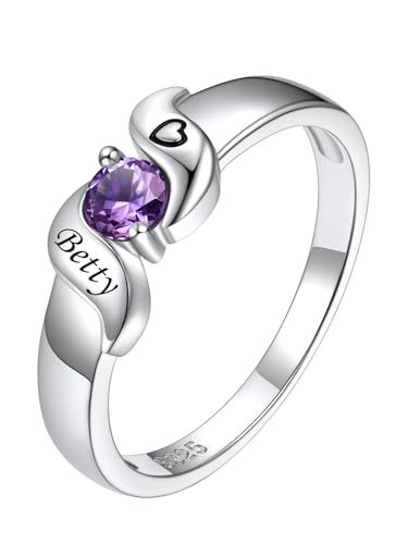 Custom4U Personalized Mothers Ring with 1-5 Birthstones Names Engraved 925 Sterling Silver/14K White Gold Plated Birthstone Rings for Women Promise Ring Birthday Jewelry Gifts for Mom Grandmother Wife - color: 1 Birthstone Ring (Engraved)