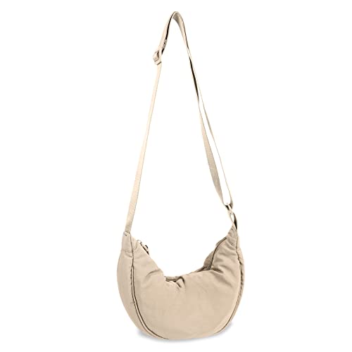 Nylon Crescent Crossbody Bag for Women Purses Trendy Men,Small Travel Sling Bag Hobo - color: Beige, size: Small