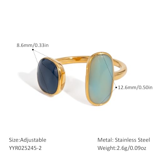 Q&D&S Minimalist Dual Stone Ring, Aquamarine Ring For Women,Bohemian Irregular Trendy Navy ring,Adjustable Vintage Blue Enamel Stacking Rings