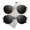 GQUEEN Retro Round Polarized Sunglasses Womens Men Spring Hinge Metal Frame Trendy Hippie Oval Sun Glasses Shades UV400 - color: 2 Gold Black & Black Black