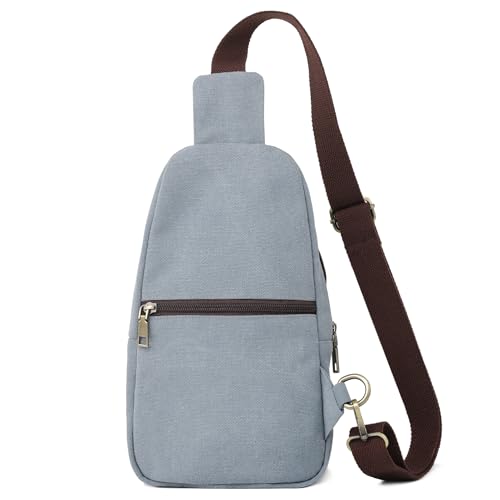 SILKAREA Canvas Sling Bag for Wome Crossbody Purse Small Sling Backpack Purse Travel Hiking Chest Bag Daypack - color: Light Blue