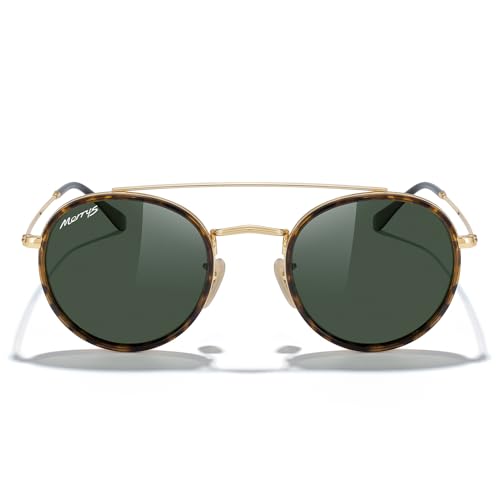 MERRY'S Retro Round Polarized Sunglasses - Unisex Double Bridge Sun Glasses - color: Leopard Frame/Gold Bridge/G15 Lens