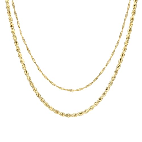 CHESKY Layered Necklaces for Women, 14K Gold Plated Chain Necklace Women Trendy Cuban Link Paperclip Chain Toggle Clasp Necklace Fashion Chunky Jewelry for Women - style: Wave/Rope-GD