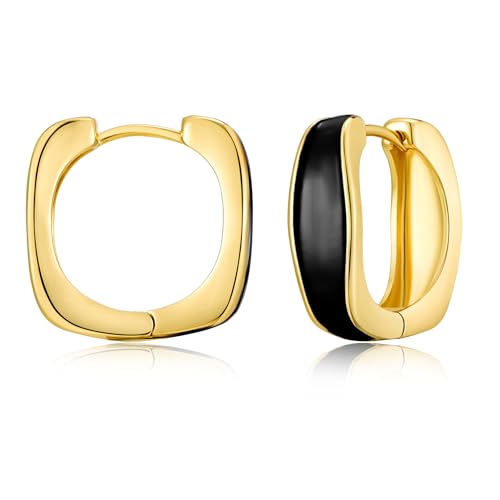 Chunky Hoop Earrings for Women Thick Minimalist Geometric Huggie Hoop Earrings Dainty Thick Y2K Preppy Earrings - style: Square-black