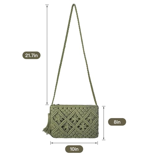 Eiyye Handmade Crochet Purse Boho Cotton Rope Crossbody Shoulder Bag with Tassel Casual Bag for Women - color: Green