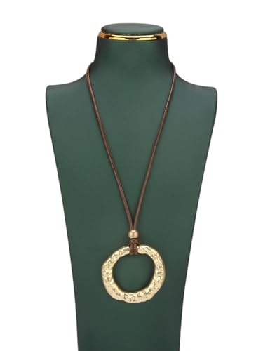 Leather Necklace for Women Vintage Boho Necklaces Black Cord Choker With Pendant Casual Chunky Leather Necklace Trendy - style: Ciecle Gold Necklace