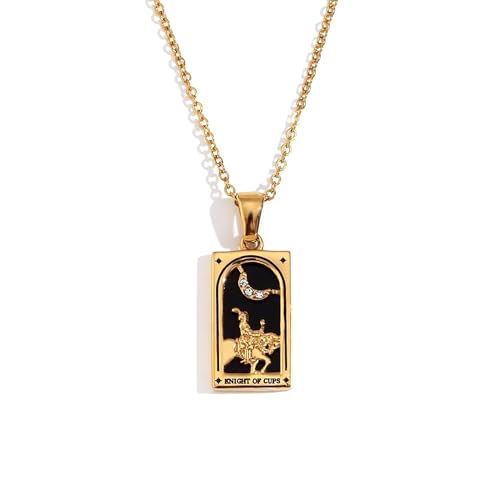ORIGENCE 18k Gold Plated Tarot Cards Pendant Necklace - Vintage Colorful Charm Necklace Lucky Talisman Hypoallergenic for Women and Men Gift - style: Knight of Cups