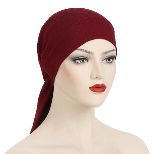 YYAOJHAO Pre Tied Bandanas Headscarf for Women - Solid Wave Chemotherapy Caps Headwrap Chemo Turban Headwear Hats - color: Wine