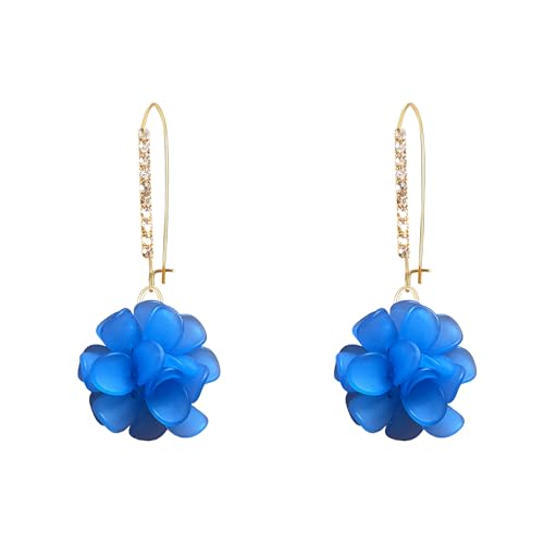Boho Flower Dangle Earrings for Women Long Drop Resin Acrylic Tiered Petal Statement Earrings Handmade Lightweight Vintage Floral Chunky Drop Jewelry - color: Blue
