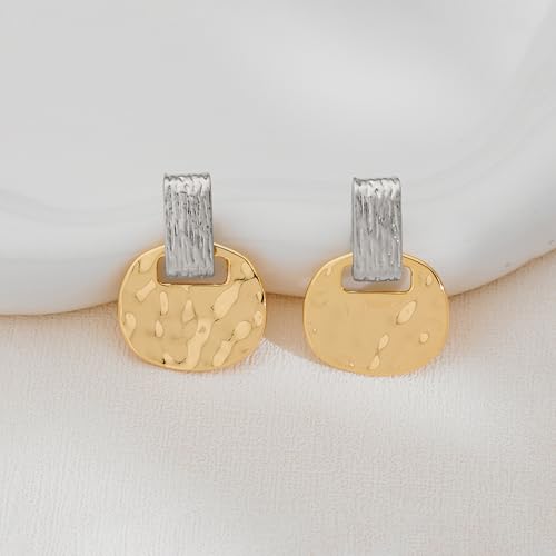 MUYAN Gold and Silver Boho Hammered Dangling Earrings for Women Modern Statement Finish Dangle Drop Earrings Jewelry - color: A Gold and Silver