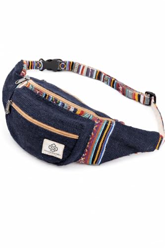 Freakmandu Eco-Friendly Boho Hippie Style Hemp Fanny Pack Blue Hip Waist Bag for Hiking Running Jogging (Azure) - color: Azure