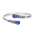 925 Sterling Silver Genuine Gemstone Bracelet for Women Men Handmade Adjustable Boho Navajo Style Bangle Cuff Natural Stone Jewelry Gift - color: Lapis Lazuli