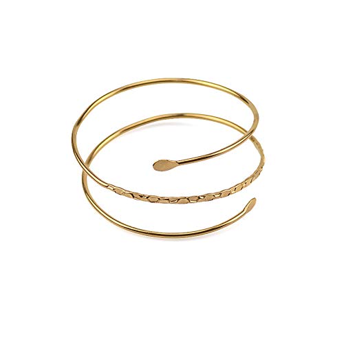 Punk Cool Gothic Upper Arm Adjustable Bracelet Open Wide Cuff Bangle Coil Bracelet Simple Swirl Snake Armband Minimalist Armlet Vintage Jewelry for Women - color: gold layers